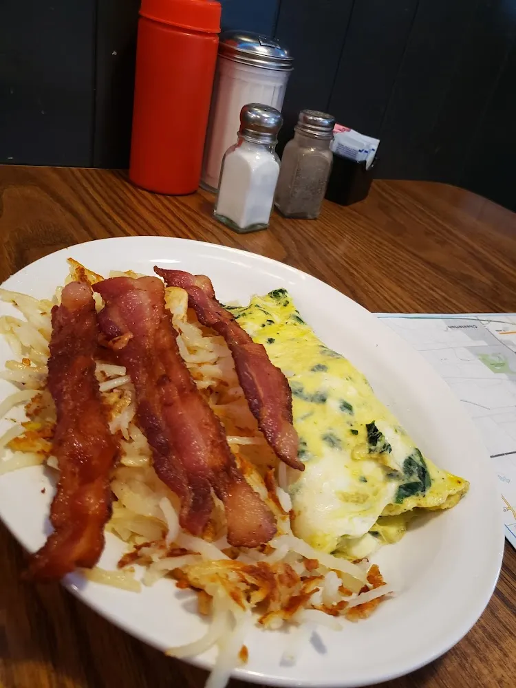 Spinach Feta Omelette with a Side of Bacon